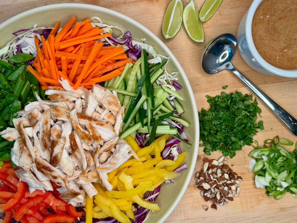 Asian Chicken Salad with Nutty Ginger Sesame Dressing