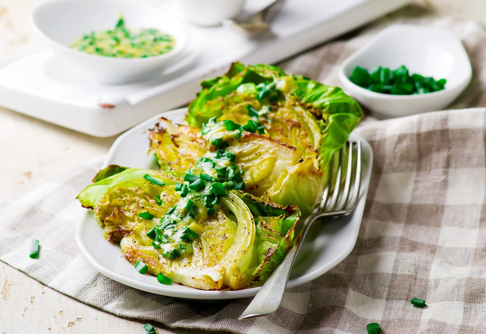 Grilled Cabbage with Herby Hemp Caesar Dressing