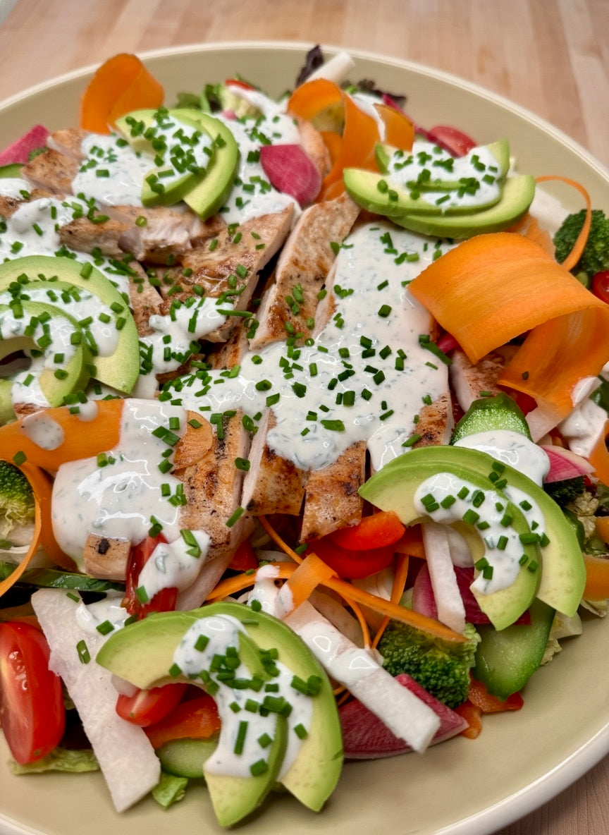 Grilled Chicken & Loaded Veggie Salad with Greek Yogurt Ranch Dressing