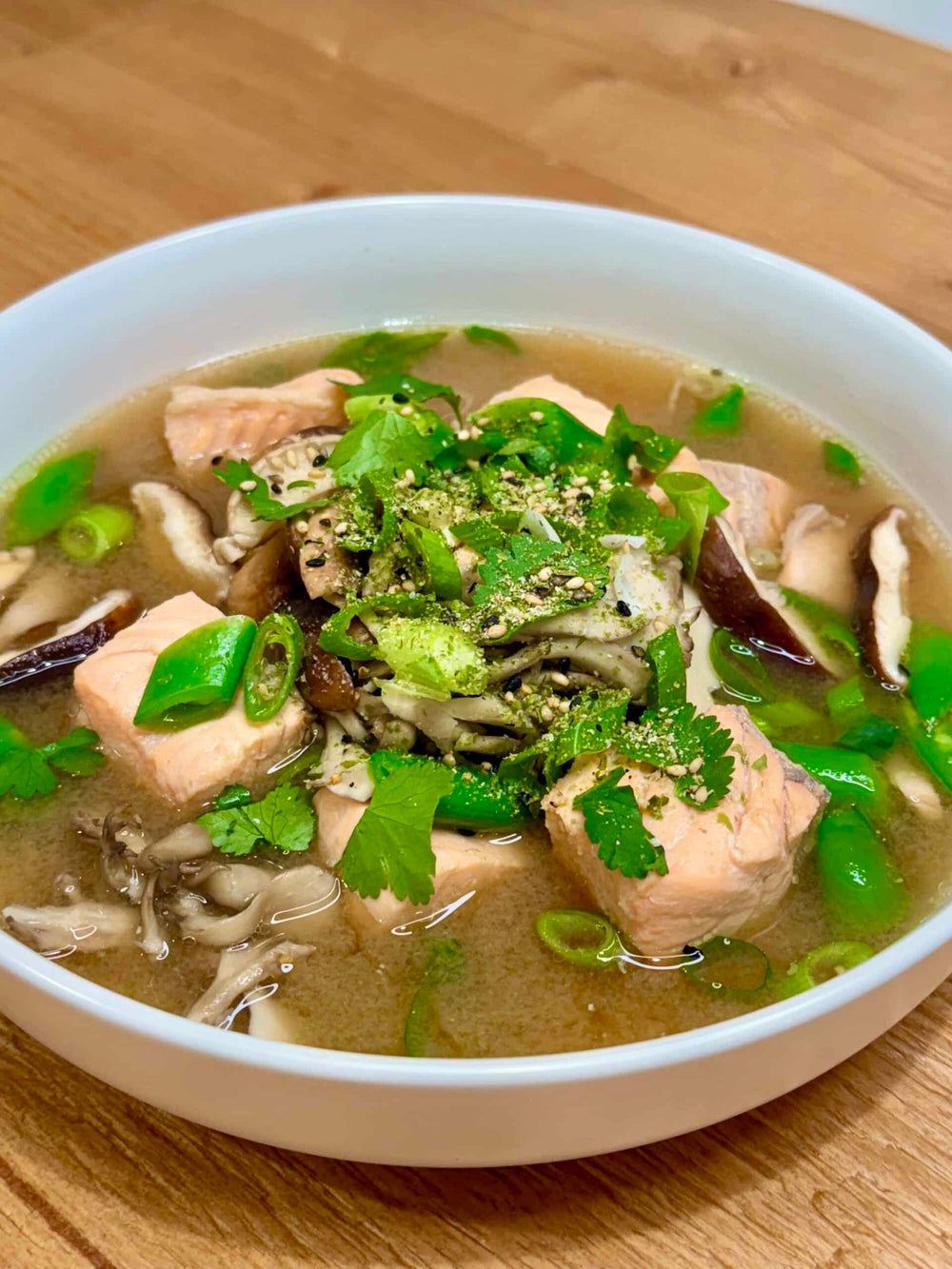 Miso Soup with Salmon & Shiitakes
