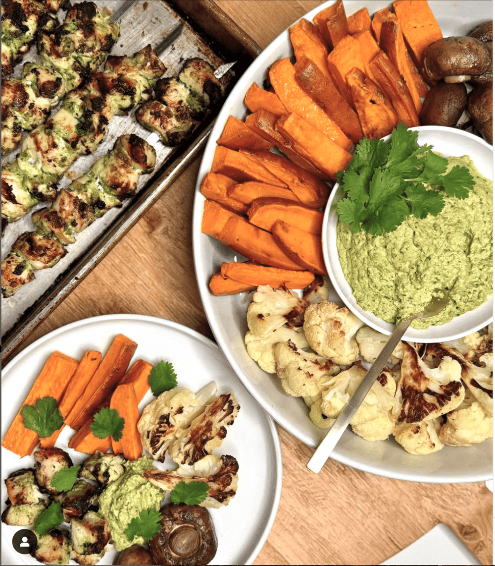 Roasted Veggies with Poblano Pepitas Dip