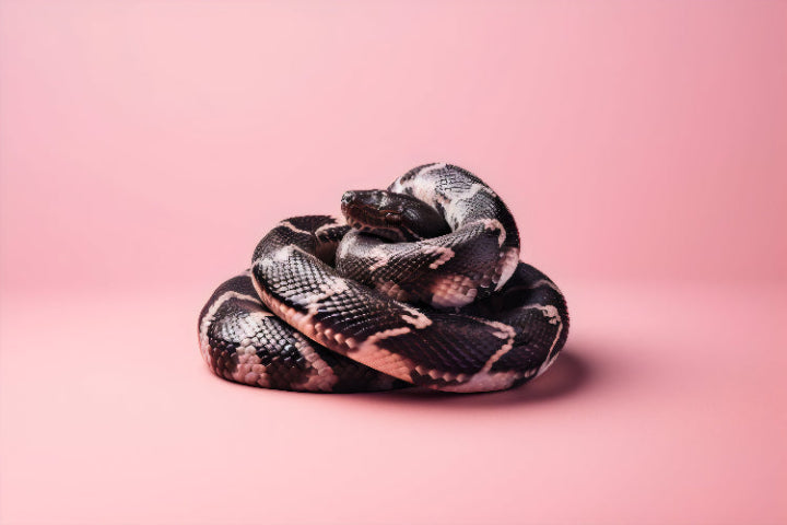 Coiled snake on a pink background