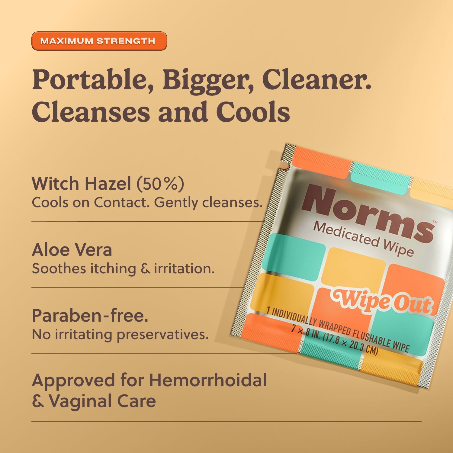 Norms Big Sheets Hemorrhoid Wipes – Wipe Outs (24ct, Individually Wrapped)