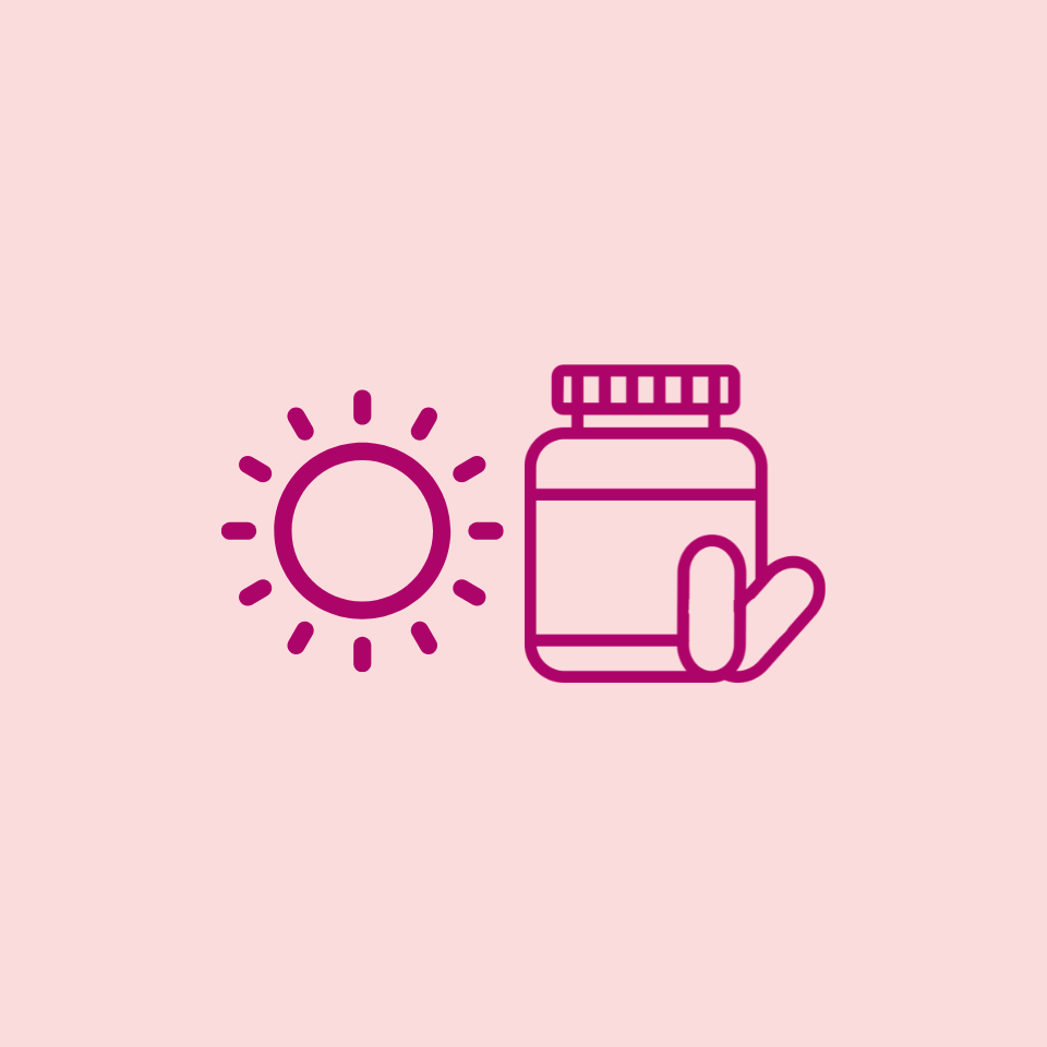 Icon of a sun and a vitamin bottle on a pink background